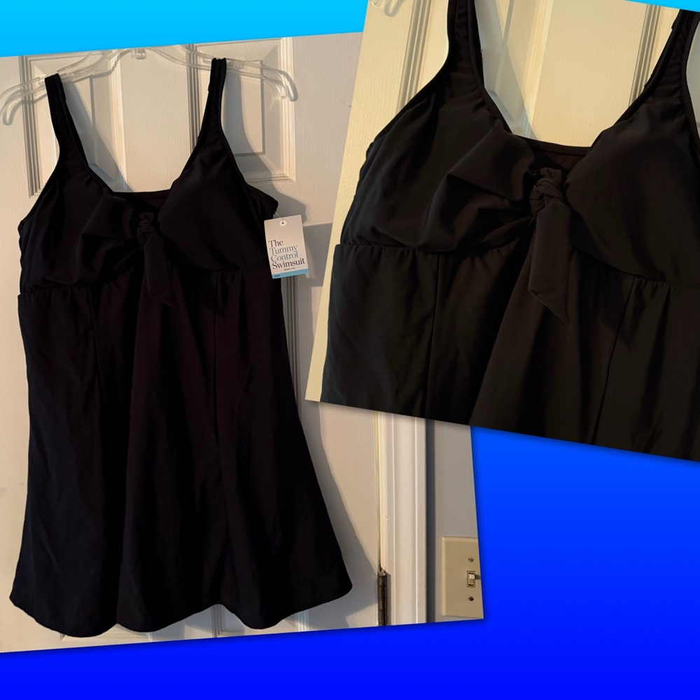 Croft & Barrow Black Tie Front Tummy Control Women’s Plus Size Swim Dress, 20W